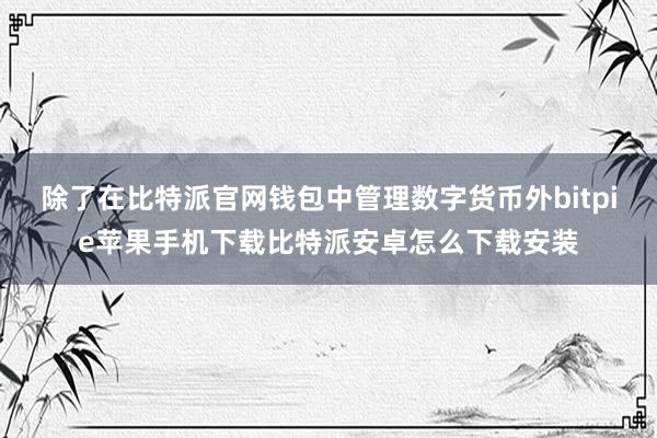 除了在比特派官网钱包中管理数字货币外bitpie苹果手机下载比特派安卓怎么下载安装